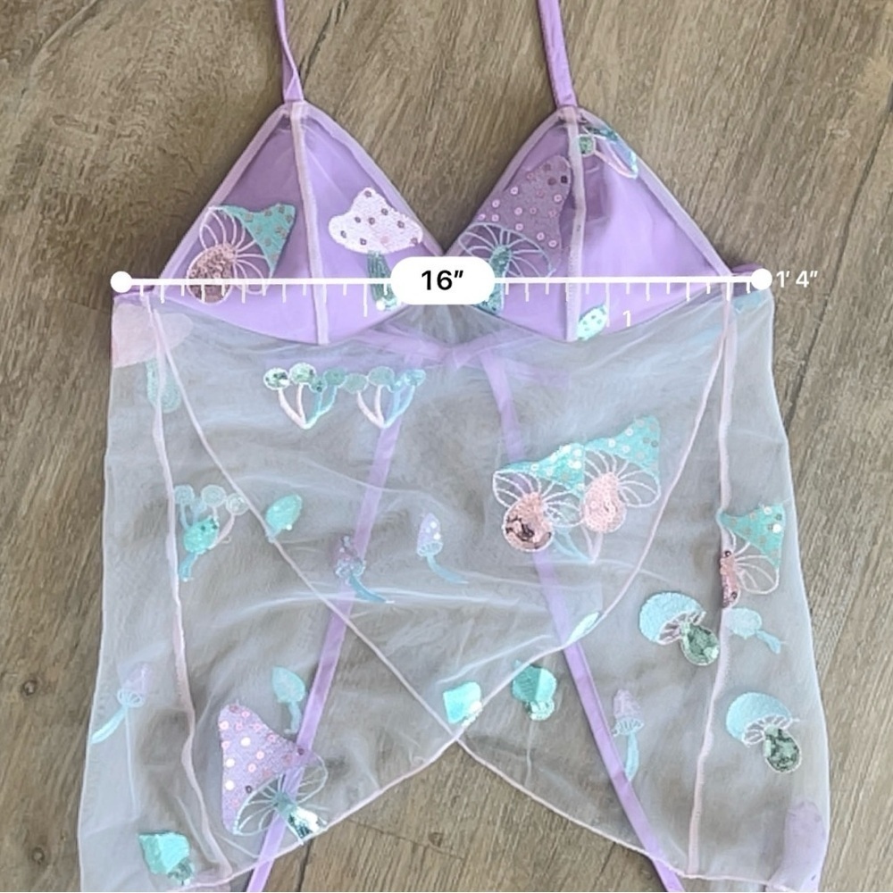 Handmade Y2K Fairycore Cottagecore Mushroom Embellished Halter Babydoll Vest Top - Picture 9 of 10